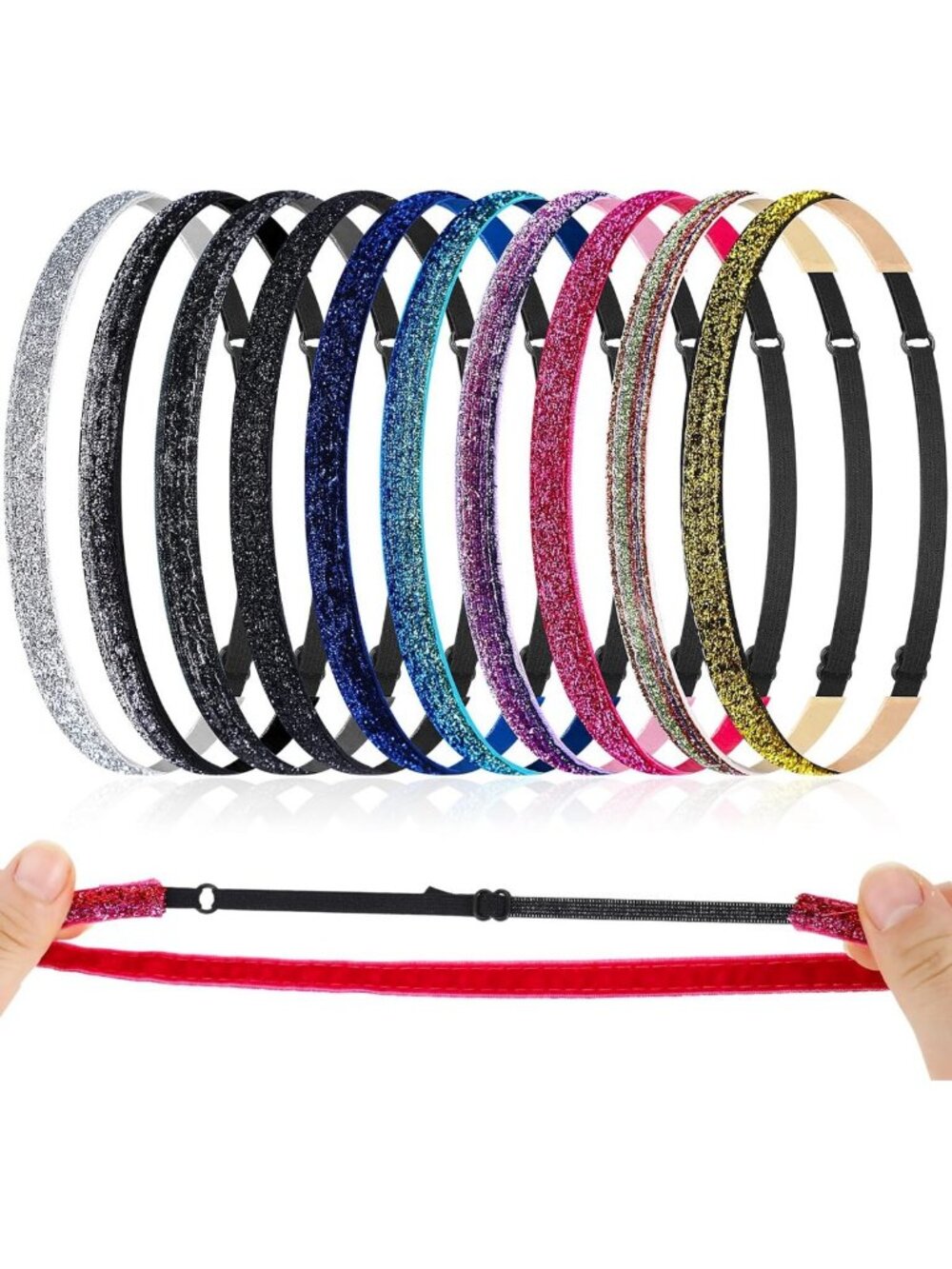10 Pcs Glitter Non-Slip Headbands for Women & Girls - Stylish Neutral Colors